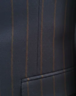 Centrion Mens Navy Blue Chalk Stripe Notch Lapels Classic Fit 2 Button Wool Suit
