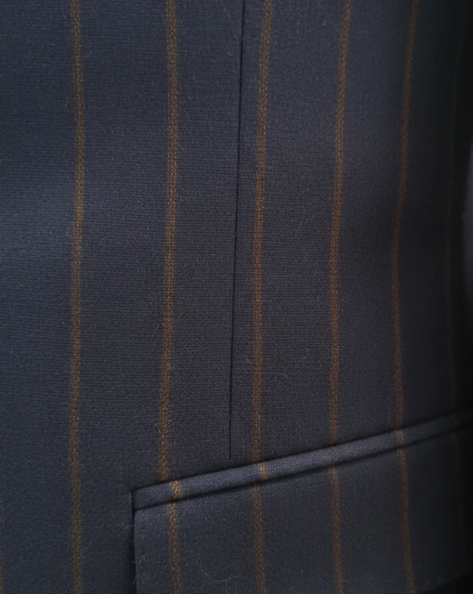 Centrion Mens Navy Blue Chalk Stripe Notch Lapels Classic Fit 2 Button Wool Suit