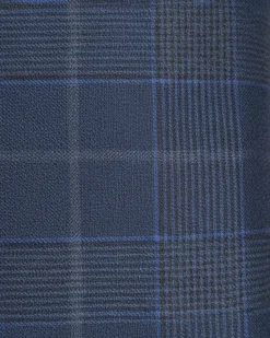 Centrion Mens Navy Blue Plaid Classic Fit Peak Lapels 2 Button Wool Suit