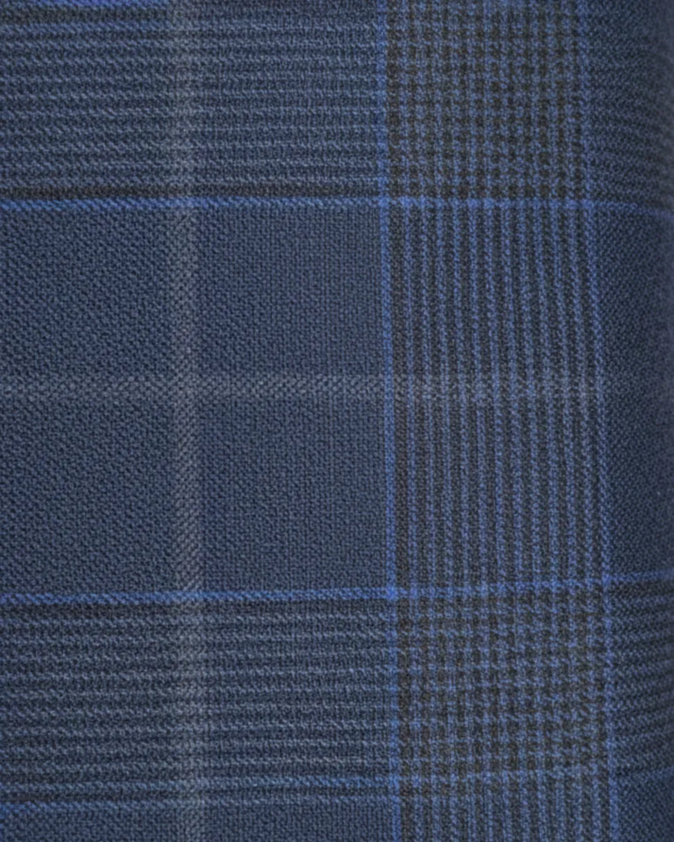Centrion Mens Navy Blue Plaid Classic Fit Peak Lapels 2 Button Wool Suit