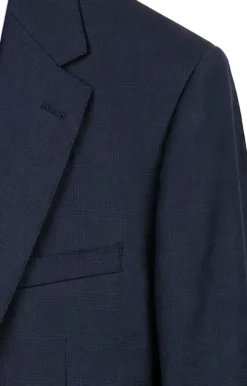 Centrion Mens Navy Blue Subtle Tonal Plaid Notch Lapels Slim Fit 2 Button Wool Suit
