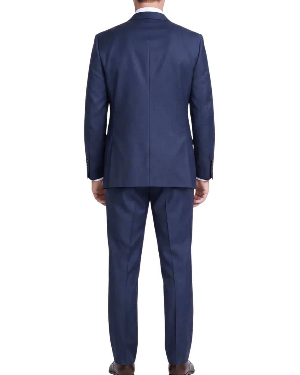 Centrion Men's Navy Blue Tonal Plaid Classic Fit 2-Button Wool Suit