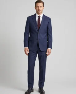 Centrion Men's Navy Blue Tonal Plaid Classic Fit 2-Button Wool Suit
