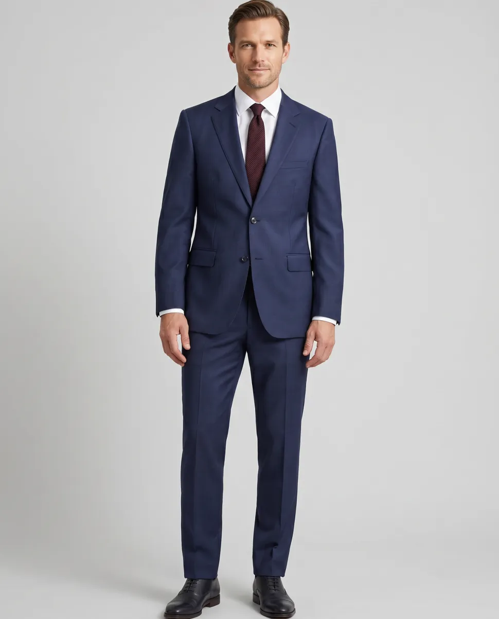 Centrion Men's Navy Blue Tonal Plaid Classic Fit 2-Button Wool Suit