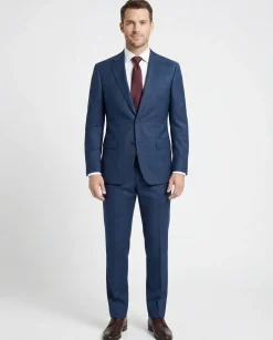 Centrion Mens Navy Blue Tonal Plaid Classic Fit Notch Lapels 2 Button Wool Suit