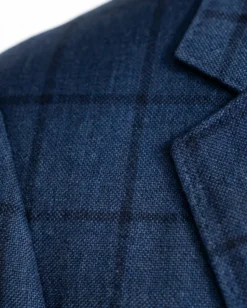 Centrion Men's Navy Blue Windowpane Classic Fit Notch Lapels 2 Button Wool Suit