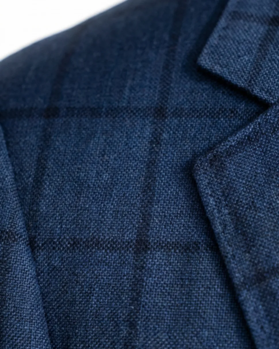Centrion Men's Navy Blue Windowpane Classic Fit Notch Lapels 2 Button Wool Suit