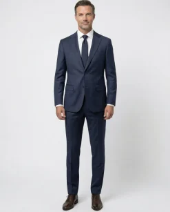 Centrion Mens Navy Fine Birdseye Weave Notch Lapels Classic Fit 2 Button Wool Suit