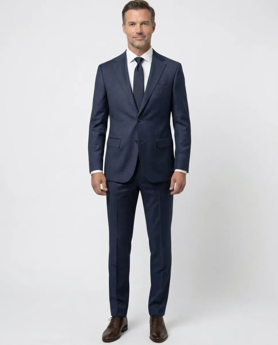 Centrion Mens Navy Fine Birdseye Weave Notch Lapels Classic Fit 2 Button Wool Suit