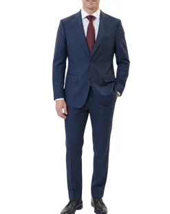 Centrion Mens Navy Pinstripe Classic Fit Peak Lapels 2 Button Wool Suit