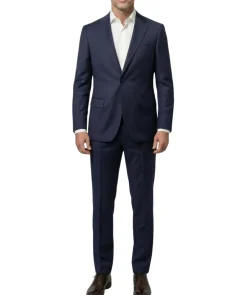 Centrion Mens Navy Subtle Tonal Plaid Notch Lapels Classic Fit 2 Button Wool Suit
