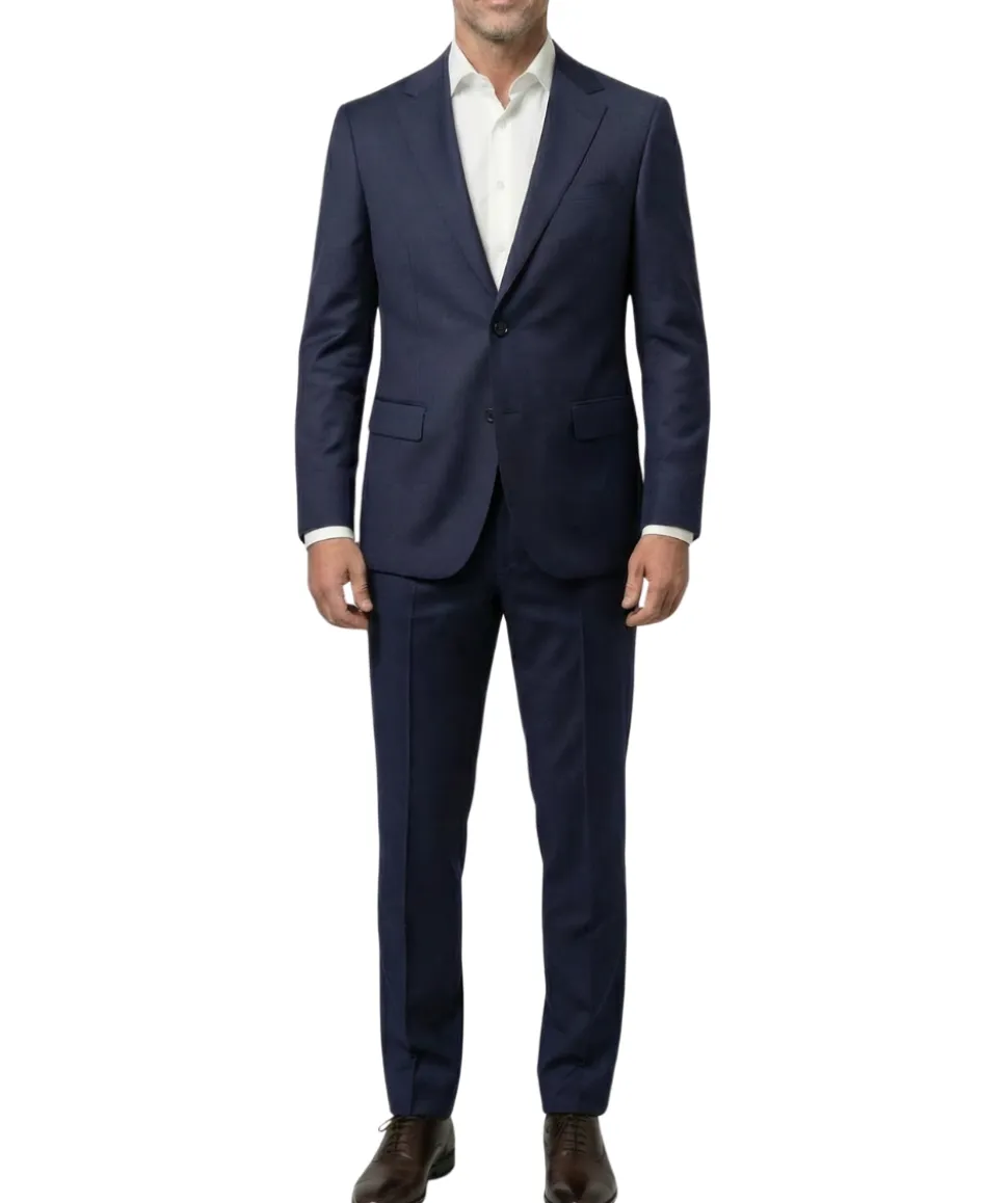 Centrion Mens Navy Subtle Tonal Plaid Notch Lapels Classic Fit 2 Button Wool Suit