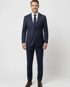 Centrion Mens Navy Subtle Tonal Plaid Notch Lapels Classic Fit 2 Button Wool Suit