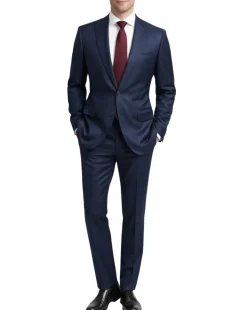 Centrion Men's Navy Windowpane Classic Fit Peak Lapels 2 Button Wool Suit
