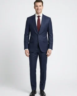 Centrion Men's Navy Windowpane Classic Fit Peak Lapels 2 Button Wool Suit