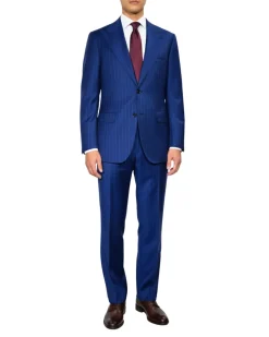 Centrion Mens Royal Blue Pinstripe Classic Fit 2 Button Wool Suit