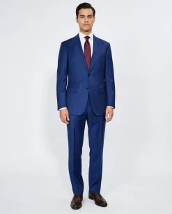 Centrion Mens Royal Blue Pinstripe Classic Fit 2 Button Wool Suit