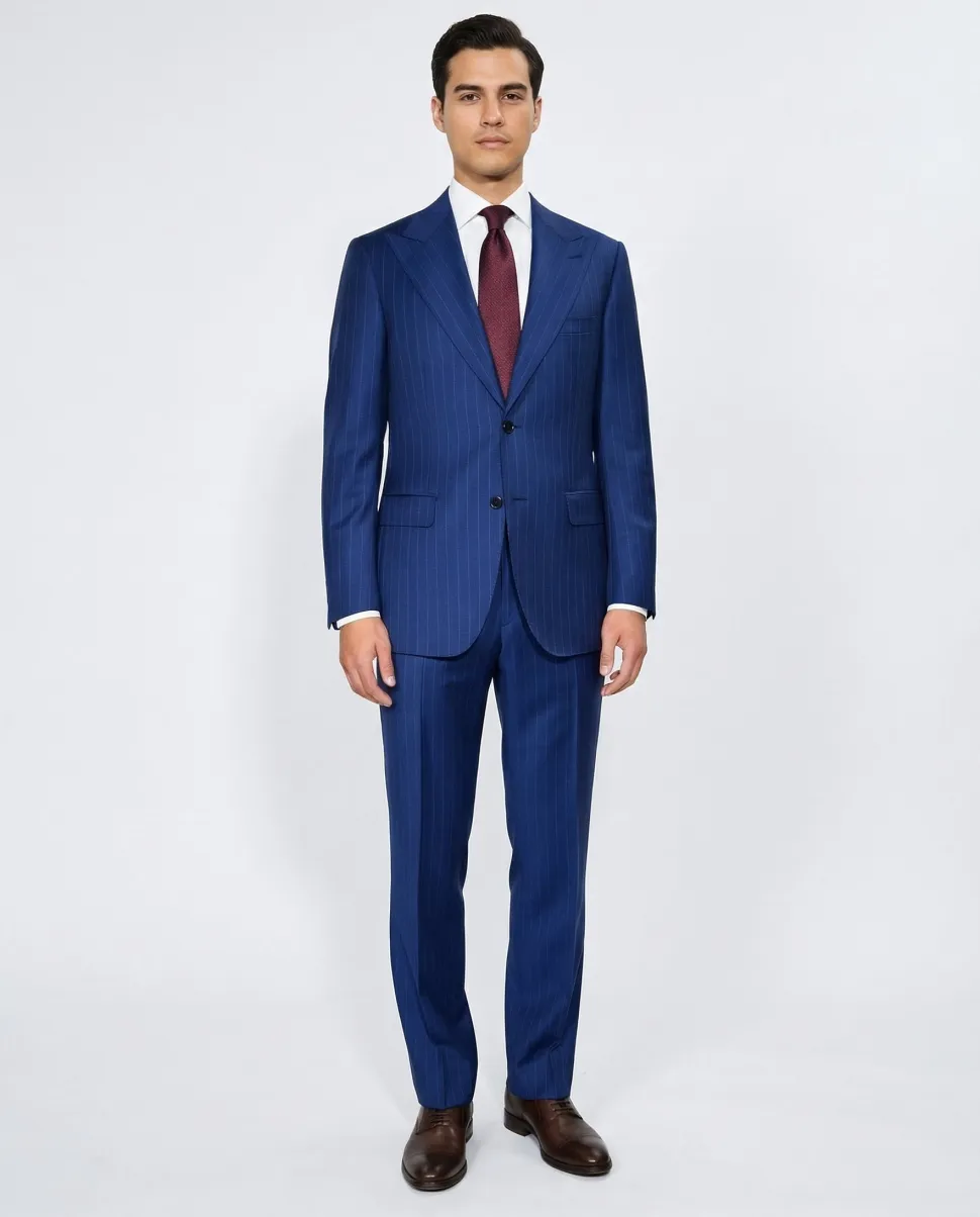 Centrion Mens Royal Blue Pinstripe Classic Fit 2 Button Wool Suit