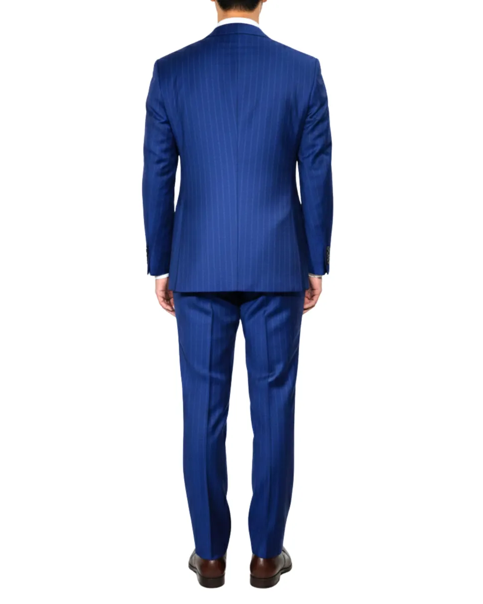 Centrion Mens Royal Blue Pinstripe Classic Fit 2 Button Wool Suit