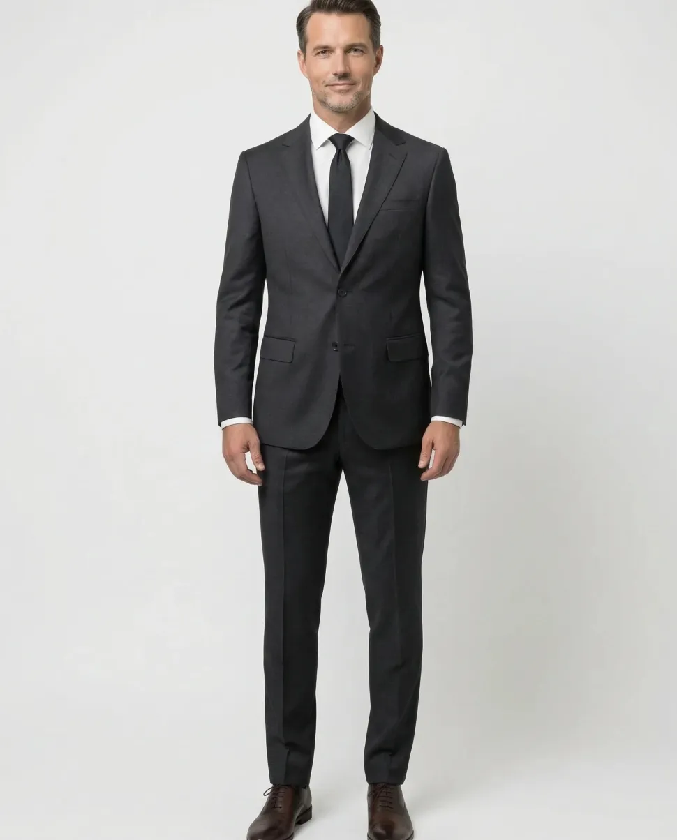 Centrion Mens Solid Black Fine Twill Weave Notch Lapels Classic Fit 2 Button Wool Suit