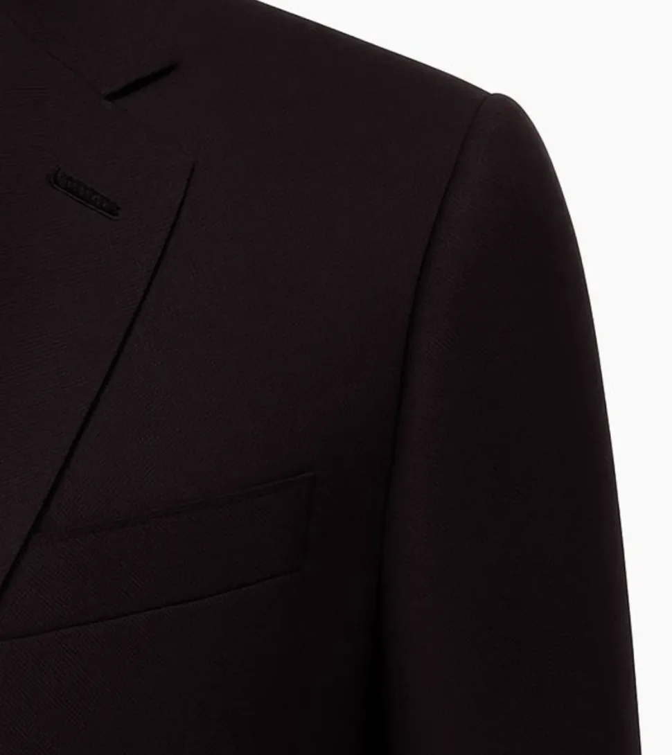 Centrion Mens Solid Black Fine Twill Weave Notch Lapels Classic Fit 2 Button Wool Suit