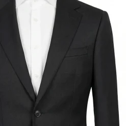 Centrion Mens Solid Black Fine Tight Weave Notch Lapels Classic Fit 2 Button Wool Suit