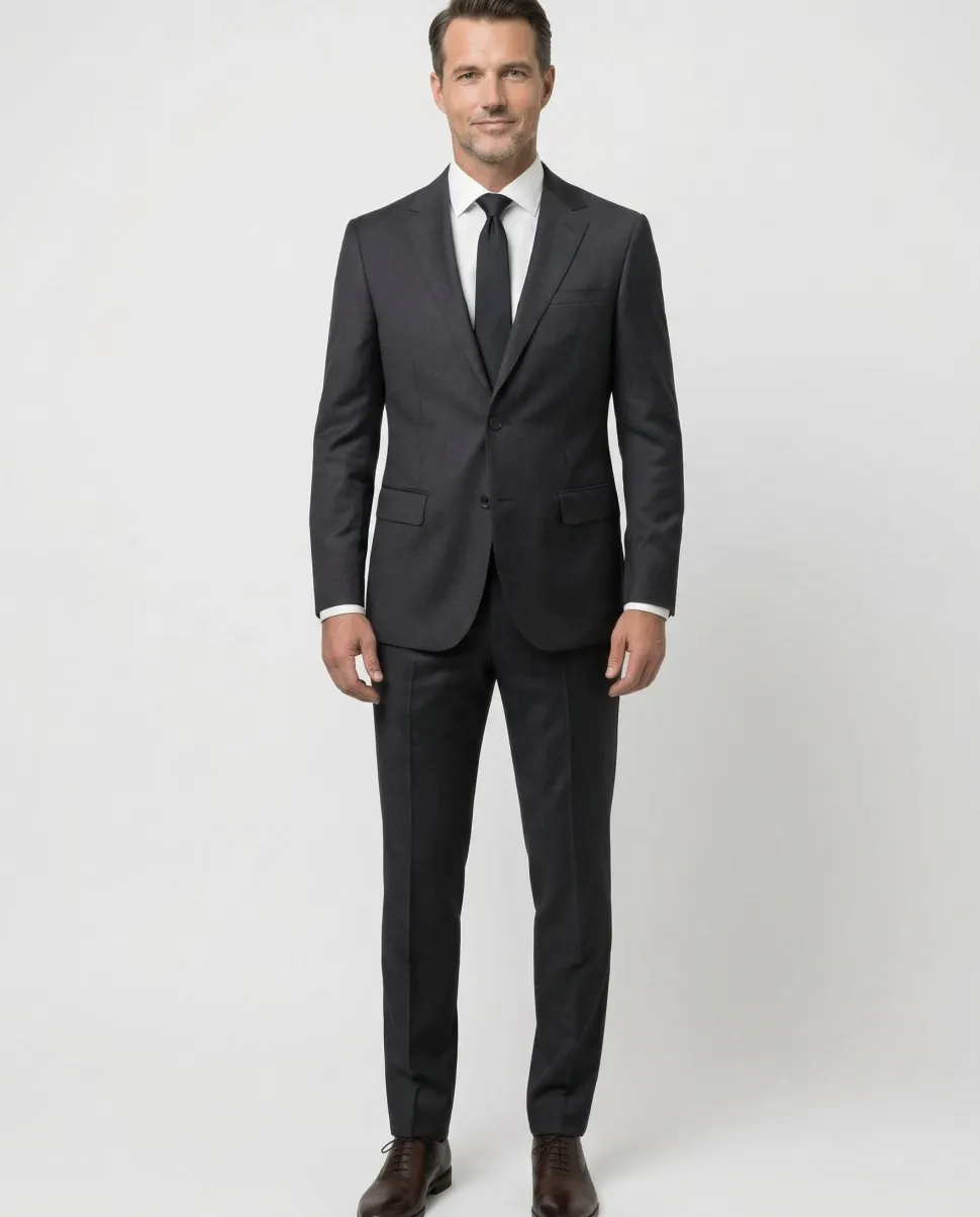 Centrion Mens Solid Black Fine Tight Weave Notch Lapels Classic Fit 2 Button Wool Suit