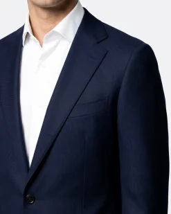 Centrion Mens Solid Navy Blue Slim Fit Notch Lapel Wool 2-Button Suit