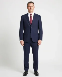 Centrion Mens Solid Navy Blue Slim Fit Notch Lapel Wool 2-Button Suit