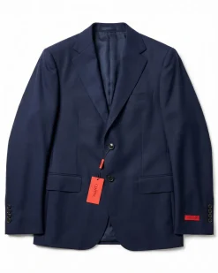 Centrion Mens Solid Navy Blue Slim Fit Notch Lapel Wool 2-Button Suit