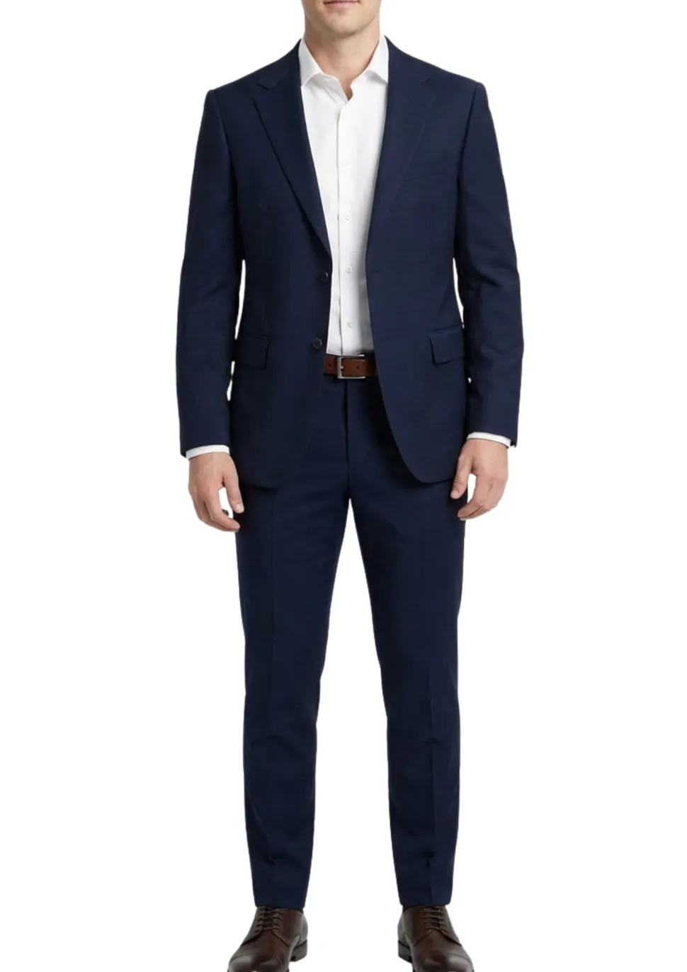 Centrion Mens Solid Navy Blue Fine Textured Weave Slim Fit Notch Lapels 2 Button Wool Suit