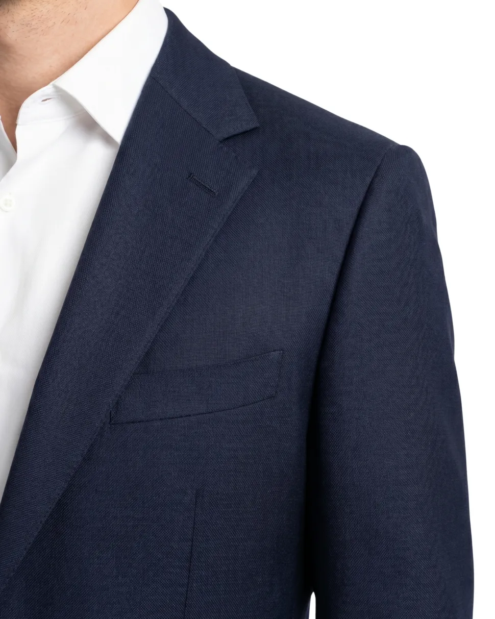 Centrion Mens Solid Navy Blue Notch Lapel Classic Fit Wool 2-Button Suit