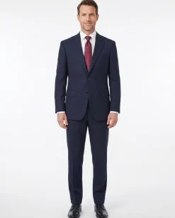 Centrion Mens Solid Navy Blue Notch Lapel Classic Fit Wool 2-Button Suit