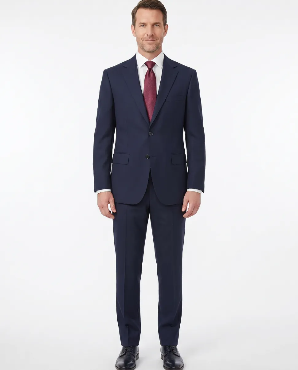Centrion Mens Solid Navy Blue Notch Lapel Classic Fit Wool 2-Button Suit
