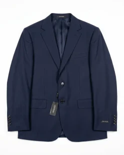 Centrion Mens Solid Navy Blue Notch Lapel Classic Fit Wool 2-Button Suit