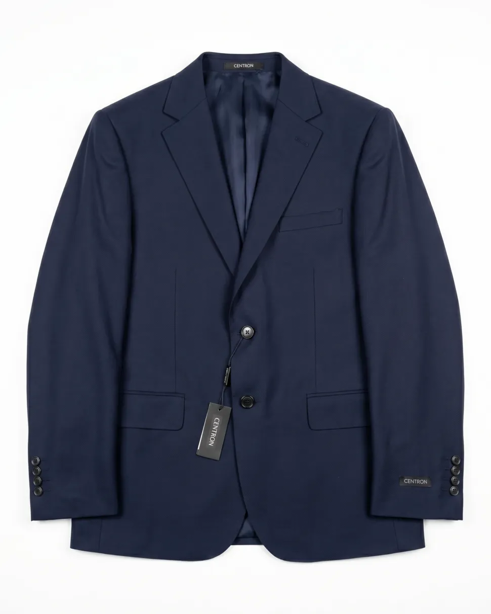 Centrion Mens Solid Navy Blue Notch Lapel Classic Fit Wool 2-Button Suit