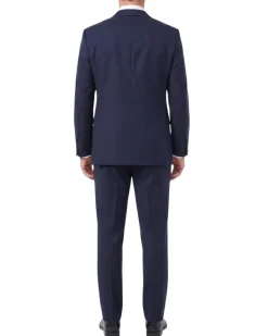 Centrion Mens Solid Navy Blue Notch Lapel Classic Fit Wool 2-Button Suit