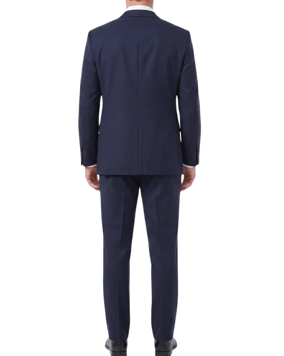 Centrion Mens Solid Navy Blue Notch Lapel Classic Fit Wool 2-Button Suit
