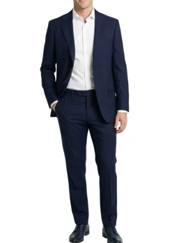 Centrion Mens Solid Navy Blue Fine Textured Weave Classic Fit Notch Lapels 2 Button Wool Suit