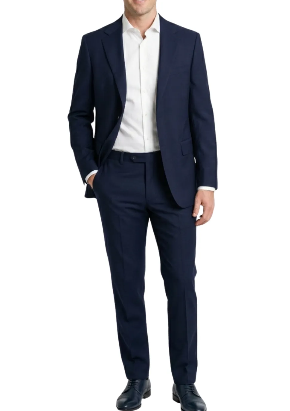 Centrion Mens Solid Navy Blue Fine Textured Weave Classic Fit Notch Lapels 2 Button Wool Suit