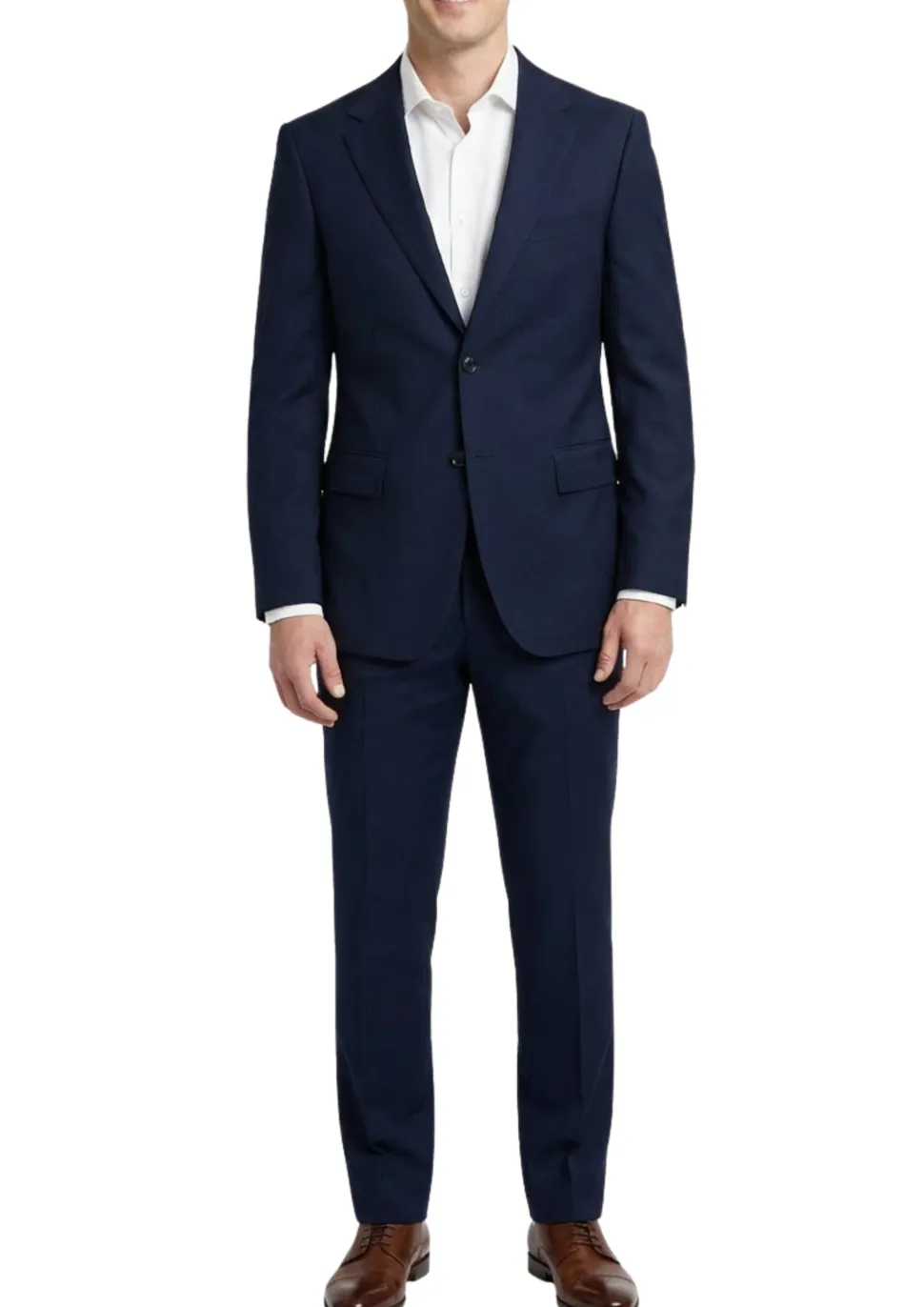 Centrion Mens Solid Navy Blue Fine Textured Weave Classic Fit Notch Lapels 2 Button Wool Suit