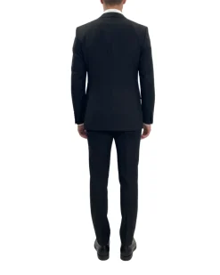 Centrion Mens Textured Black Classic Fit Wool Cashmere 2 Button Suit