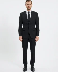 Centrion Mens Textured Black Classic Fit Wool Cashmere 2 Button Suit