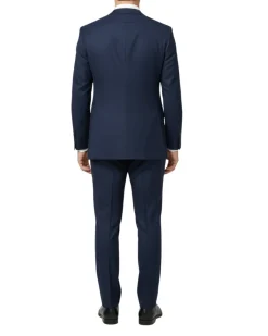 Centrion Mens Textured Navy Classic Fit Notch Lapels 2 Button Wool Suit