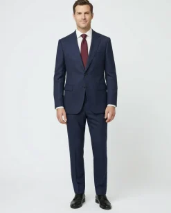 Centrion Mens Textured Navy Slim Fit Notch Lapels 2 Button Wool Suit