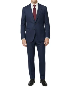 Centrion Mens Textured Navy Slim Fit Notch Lapels 2 Button Wool Suit
