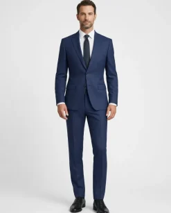 Centrion Mens Tonal Windowpane Navy Notch Lapels Slim Fit 2 Button Wool Suit