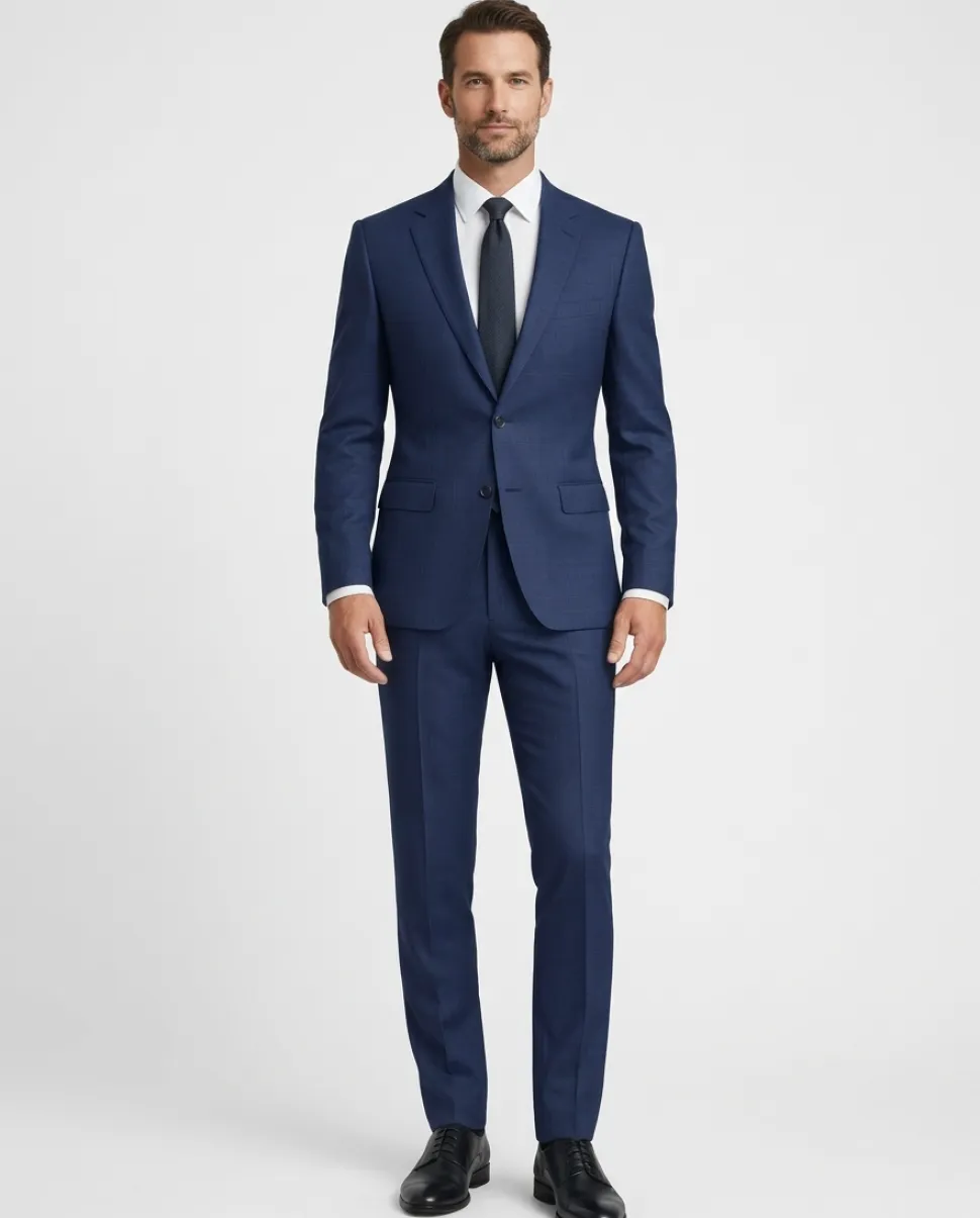 Centrion Mens Tonal Windowpane Navy Notch Lapels Slim Fit 2 Button Wool Suit