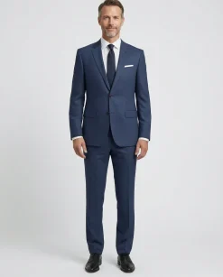 Centrion Mens Tonal Windowpane Navy Notch Lapels Classic Fit 2 Button Wool Suit