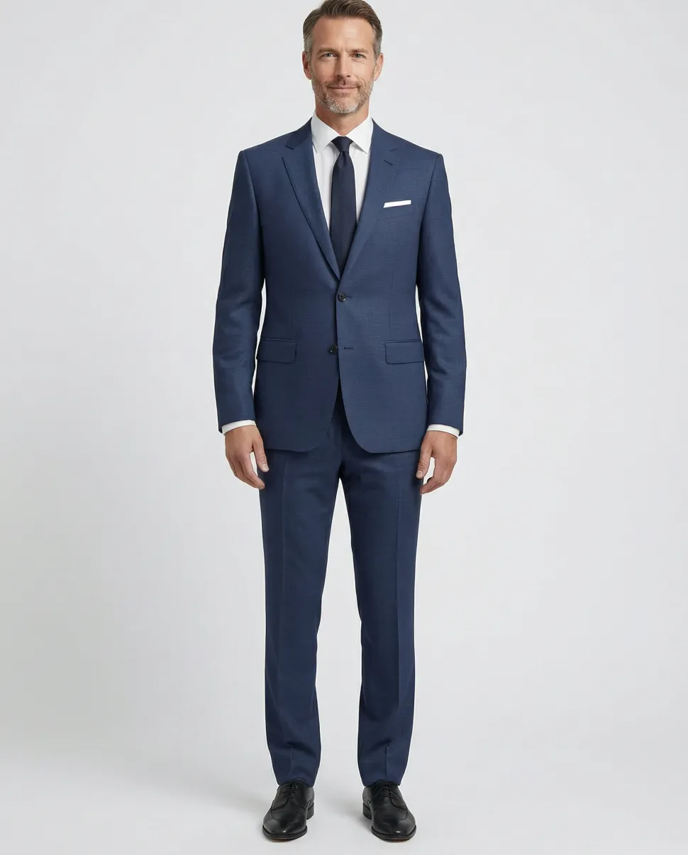Centrion Mens Tonal Windowpane Navy Notch Lapels Classic Fit 2 Button Wool Suit